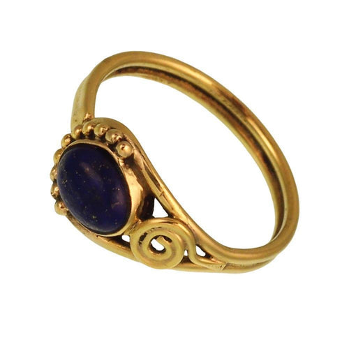 Messing Ringe Lapislazuli oval Halbkreis Kugeln Spirale antik golden nickelfrei Tribal schmal - chic - net.de