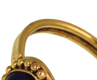 Load image into Gallery viewer, Messing Ringe Lapislazuli oval Halbkreis Kugeln Spirale antik golden nickelfrei Tribal schmal - chic - net.de
