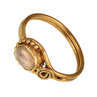Load image into Gallery viewer, Messing Ringe Mondstein oval Halbkreis Kugeln Spirale antik golden nickelfrei Tribal schmal - chic - net.de
