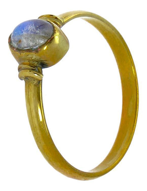 Messing Ringe Mondstein oval Scheiben Rille antik golden dünn nickelfrei Tribal Stein Schmuck - chic - net.de