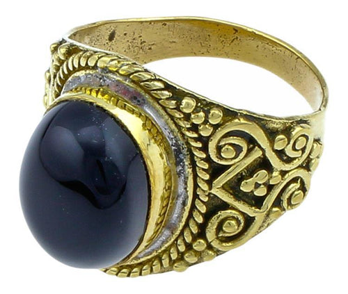 Messing Ringe Onyx oval Bögen Punkte schwarz Seil breit antik golden nickelfrei oxidiert Tribal Schmuck - chic - net.de