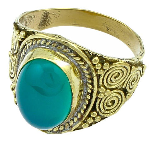 Messing Ringe Onyx oval Bögen Seile breit grün antik golden nickelfrei Tribal Schmuck Stein gold - chic - net.de