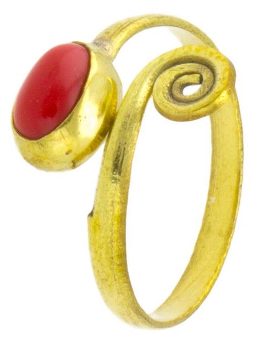 Messing Ringe oval Jaspis offen Ende spiralig antik golden Tribal verstellbar - chic - net.de