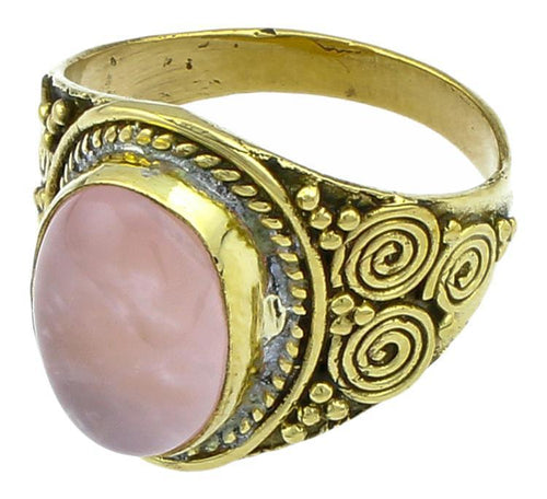 Messing Ringe Rosenquarz oval Bögen Seile breit rosa antik nickelfrei Tribal Schmuck Stein gold - chic - net.de