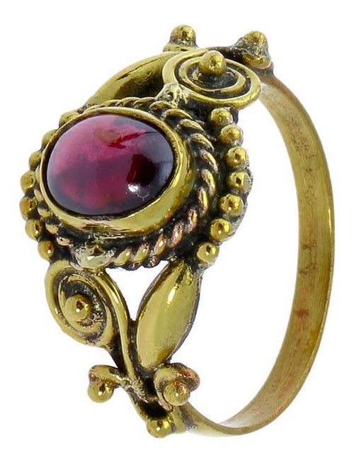 Messing Ringe Rubin oval Zopf Spiralblumen Kugeln antik golden nickelfrei Tribal Schmuck - chic - net.de
