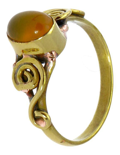 Messing Ringe S - Form Spiralen groß Karneol oval antik golden nickelfrei Tribal Stein Schmuck - chic - net.de