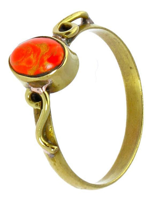 Messing Ringe S - Form Spiralen Howlith rot orange oval antik gold dünn nickelfrei Tribal Stein - chic - net.de