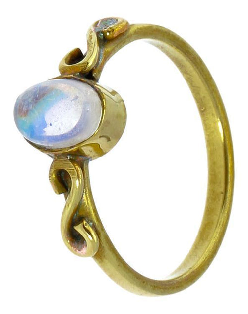 Messing Ringe S - Form Spiralen Mondstein oval antik golden dünn nickelfrei Tribal Stein Schmuck - chic - net.de