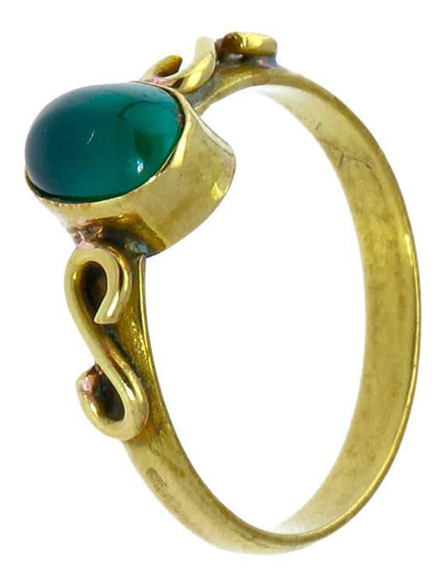 Messing Ringe S - Form Spiralen Onyx grün oval antik golden dünn nickelfrei Tribal Stein Schmuck - chic - net.de
