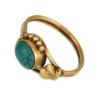 Load image into Gallery viewer, Messing Ringe Türkis oval Halbkreis Kugeln Muschel golden nickelfrei Tribal schmal - chic - net.de
