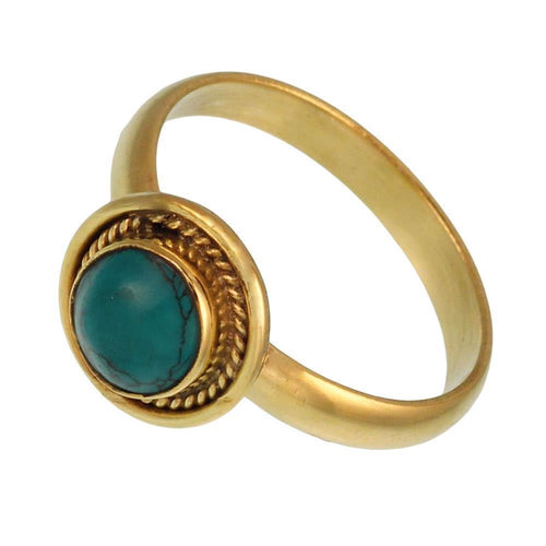 Messing Ringe Türkis rund Zopf Rand antik golden Tribal Schmuck Steinringe - chic - net.de