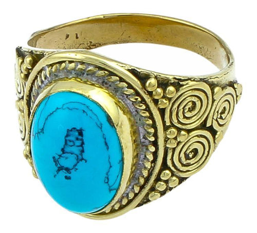 Messing Ringe Türkis Stein oval Bögen Seile breit gold antik nickelfrei Tribal Schmuck Stein gold - chic - net.de