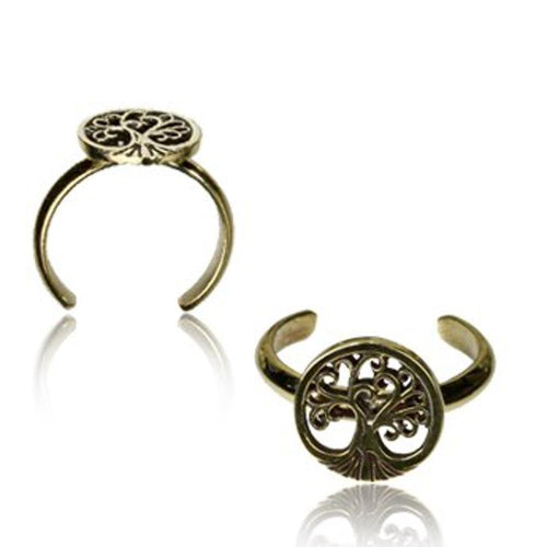 Messing Zehenring golden antik verstellbar Baum des Lebens nickelfrei rund - chic - net.de