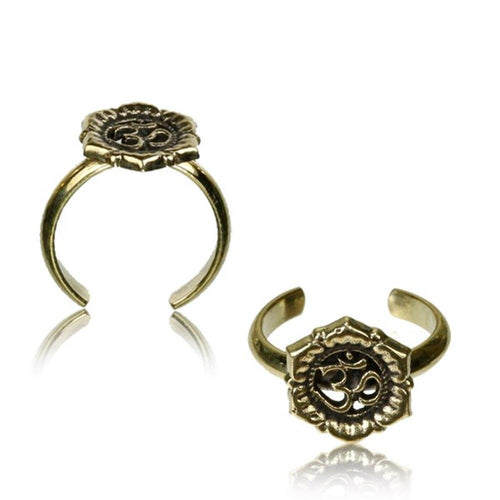 Messing Zehenring OM - Blume golden antik verstellbar nickelfrei - chic - net.de