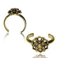 Load image into Gallery viewer, Messing Zehenring Sternblume hoch golden antik verstellbar nickelfrei - chic - net.de
