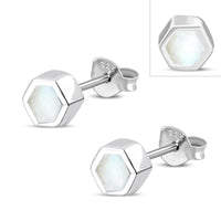 Cargar imagen en el visor de la galería, Mini Ohrstecker 925 Silber Stein Muschel Hexagon - chic - net.de
