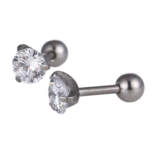 modischer Piercing silberfarben weißer runder Zirkonia Stein mini aus Edelstahl - chic - net.de