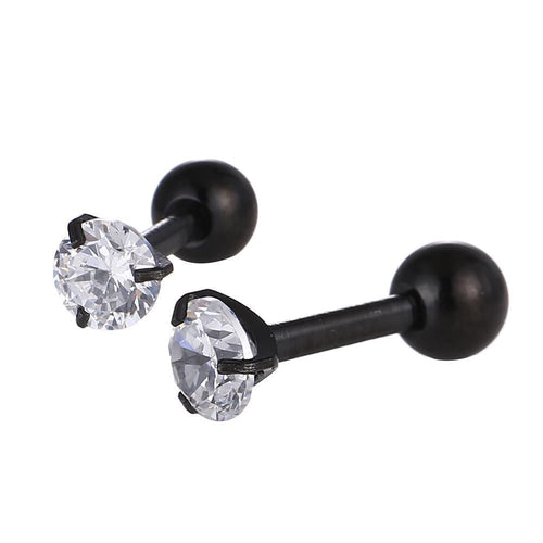 modischer Piercing straight Barbell aus Edelstahl in schwarz runder Zirkonia Stein - chic - net.de