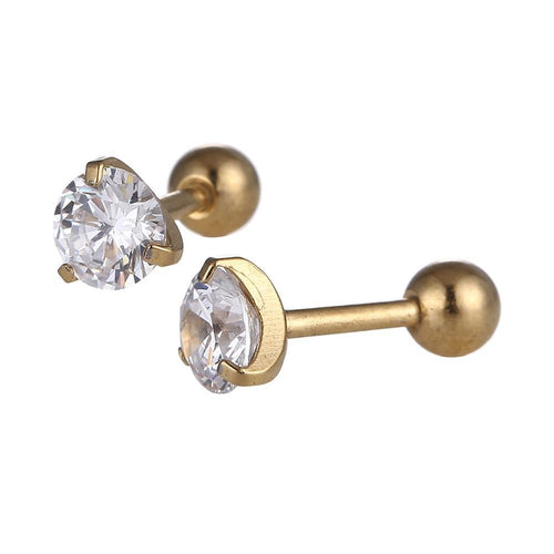 modischer Piercing straight Barbell klein aus Edelstahl goldfarben runder Zirkonia weiß - chic - net.de