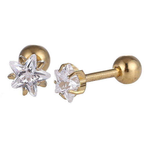 modischer Piercing straight Barbell klein aus Edelstahl goldfarben Sternförmiger Zirkonia weiß - chic - net.de