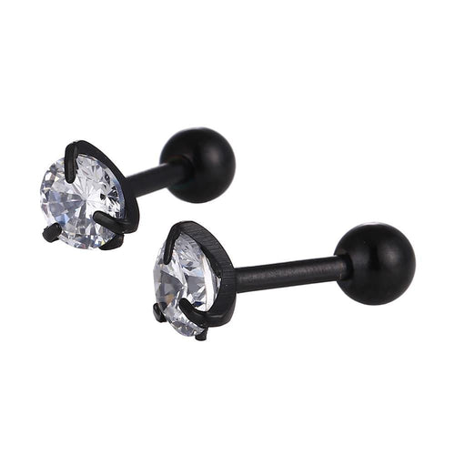 modischer Piercing straight Barbell klein aus Edelstahl schwarz runder Zirkonia weiß - chic - net.de
