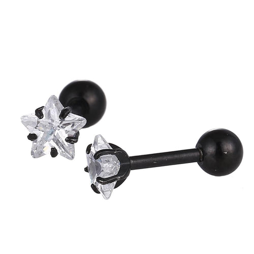 modischer Piercing straight Barbell klein aus Edelstahl schwarz Sternförmiger Zirkonia weiß - chic - net.de