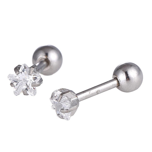 modischer Piercing straight Barbell klein aus Edelstahl silberfarben Sternförmiger Zirkonia weiß - chic - net.de
