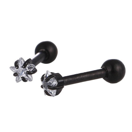 modischer Piercing straight Barbell mini aus Edelstahl schwarz Sternförmiger Zirkonia weiß - chic - net.de