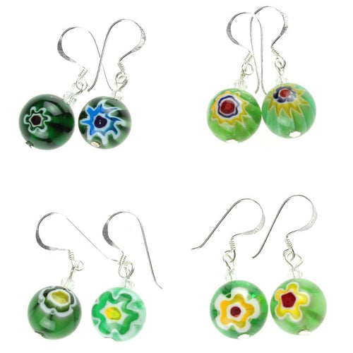 Muranoglas Kugel 12 mm Ohrringe grün Blume Glas individuell Silber 925er Sterling - chic - net.de