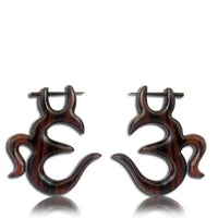 Load image into Gallery viewer, Narra Holz Pin Ohrringe Creolen Om handgeschnitzt braun 40 mm - chic - net.de
