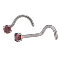 Cargar imagen en el visor de la galería, Nostril gebogener Nasenstecker silbern, roter Glitzerstein - chic - net.de
