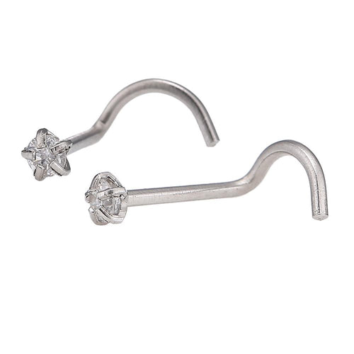 Nostril gebogener Nasenstecker silbern, weißer Glitzerstein Edelstahl - chic - net.de