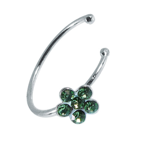 Nostril Piercing Nasenring 925 Sterling Silber Kristall Blume grün Glitzer Kugelenden - chic - net.de