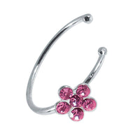 Cargar imagen en el visor de la galería, Nostril Piercing Nasenring 925 Sterling Silber Kristall Blume rosa Glitzer Kugelenden - chic - net.de

