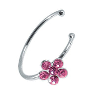 Cargar imagen en el visor de la galería, Nostril Piercing Nasenring 925 Sterling Silber Kristall Blume rosa Glitzer Kugelenden - chic - net.de
