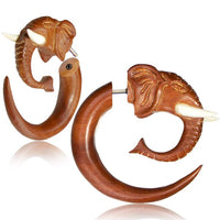 Load image into Gallery viewer, Fake Piercing Ohrring Elefant Rosenholz Bone Edelstahl
