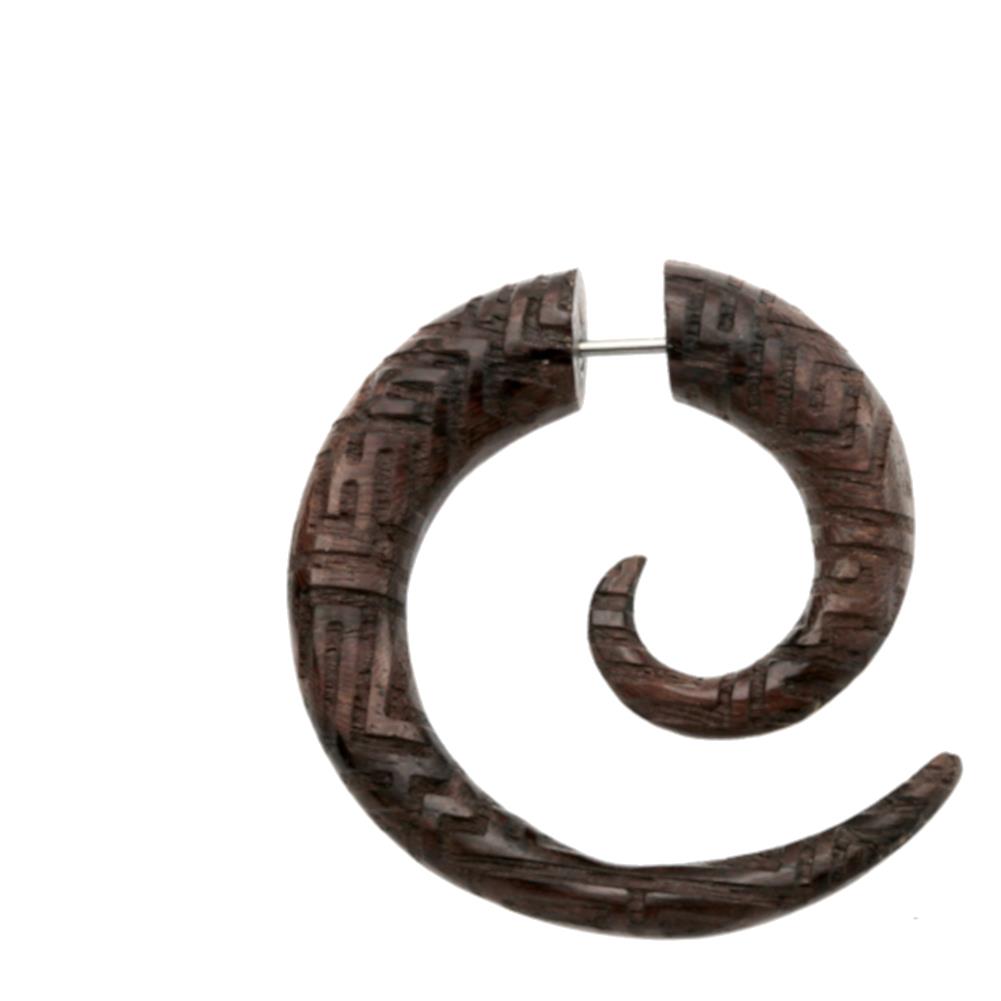 Fake Piercing Ohrring Spirale Holz dunkel Labyrinth