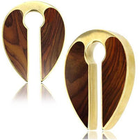 Load image into Gallery viewer, Ohrgewicht Brass 14mm Tropfen Schlüsselloch Holz Inlay - chic - net.de
