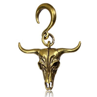 Cargar imagen en el visor de la galería, Ohrgewichte Piercing Büffelschädel Büffel Brass Ohrhänger antik golden 12,6 g - chic - net.de

