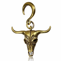 Cargar imagen en el visor de la galería, Ohrgewichte Piercing Büffelschädel Büffel Brass Ohrhänger antik golden 12,6 g - chic - net.de
