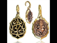 Load image into Gallery viewer, Ohrgewichte Piercing Ganesha Om Brass antik golden Kupfer Inlay rotgolden 20 g - chic - net.de
