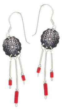 Load image into Gallery viewer, Ohrhänger Perlen Koralle rot Scheibe Stäbe Sterling Silber Indianer Schmuck - chic - net.de
