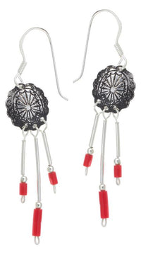 Load image into Gallery viewer, Ohrhänger Perlen Koralle rot Scheibe Stäbe Sterling Silber Indianer Schmuck - chic - net.de

