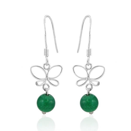 Ohrhänger Stein Perle 925er Sterling Silber Jade grün rund Schmetterling - chic - net.de