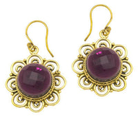 Load image into Gallery viewer, Ohrringe Amethyst facettiert Blume Bögen Messing antik golden Tribal 25 mm - chic - net.de

