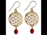 Cargar imagen en el visor de la galería, Ohrringe Blume des Lebens rund Granat rot Stein Messing antik golden nickelfrei Tribal Brass - chic - net.de
