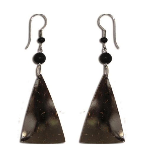 Ohrringe Dreieck Form Kokosholz dunkelbraun, helle Maserung Ohrhänger Edelstahl - chic - net.de