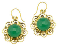 Load image into Gallery viewer, Ohrringe grün Onyx facettiert Blume Bögen Messing antik golden Tribal 25 mm - chic - net.de

