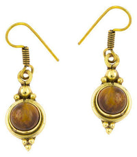 Load image into Gallery viewer, Ohrringe Kreis Tigerauge Punkte Dreiecke Messing Brass antik golden Tribal Ohrhänger - chic - net.de
