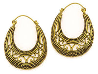 Load image into Gallery viewer, Ohrringe langgezogen Sichel Punkte Bögen Messing Brass antik golden Tribal Schmuck - chic - net.de
